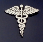 Caduceus Medical insignia Polished Silver Nickel Lapel Pin
